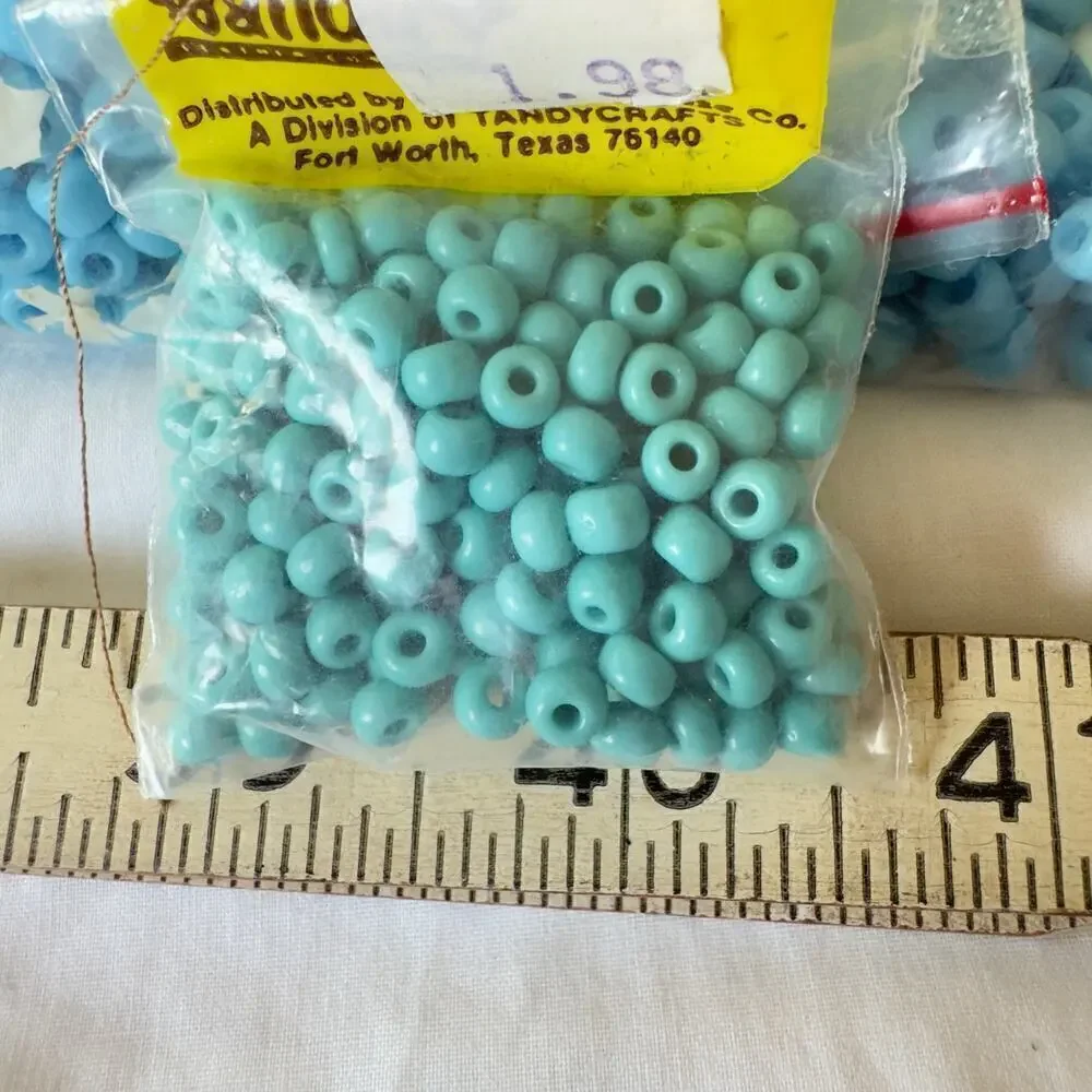 13.5oz Mixed Lot Blue Turquoise Glass Seed Beads Round Vintage Tandycrafts